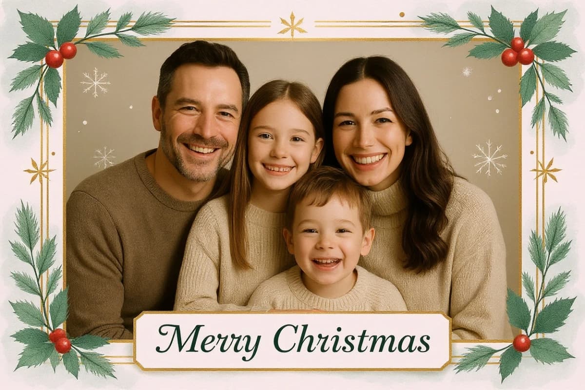Family photo transformed into Christmas card