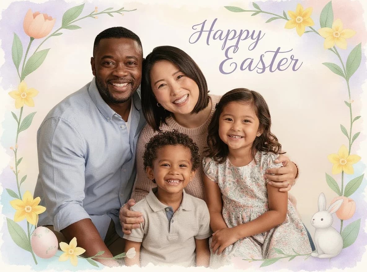 Family photo transformed into Easter card
