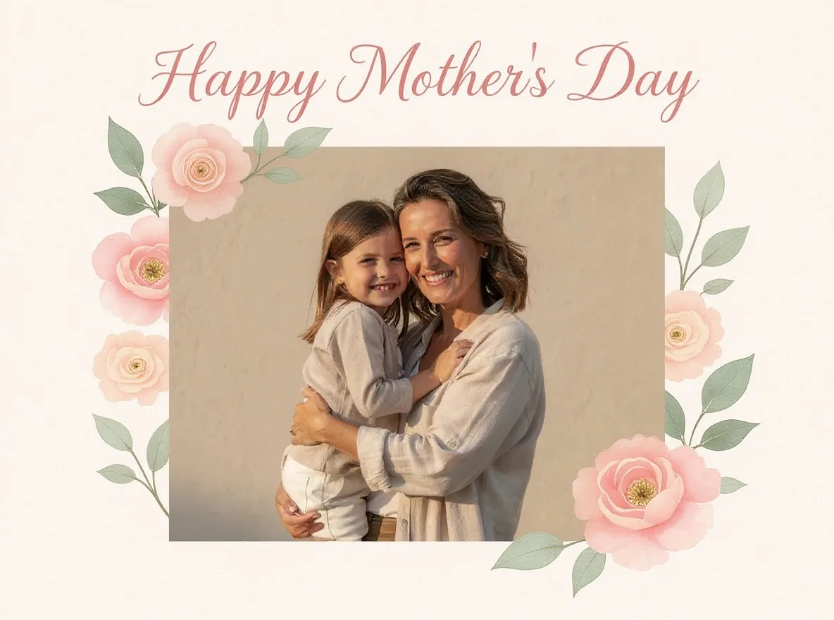 Photo of a mother and daughter transformed into a Mother's Day card