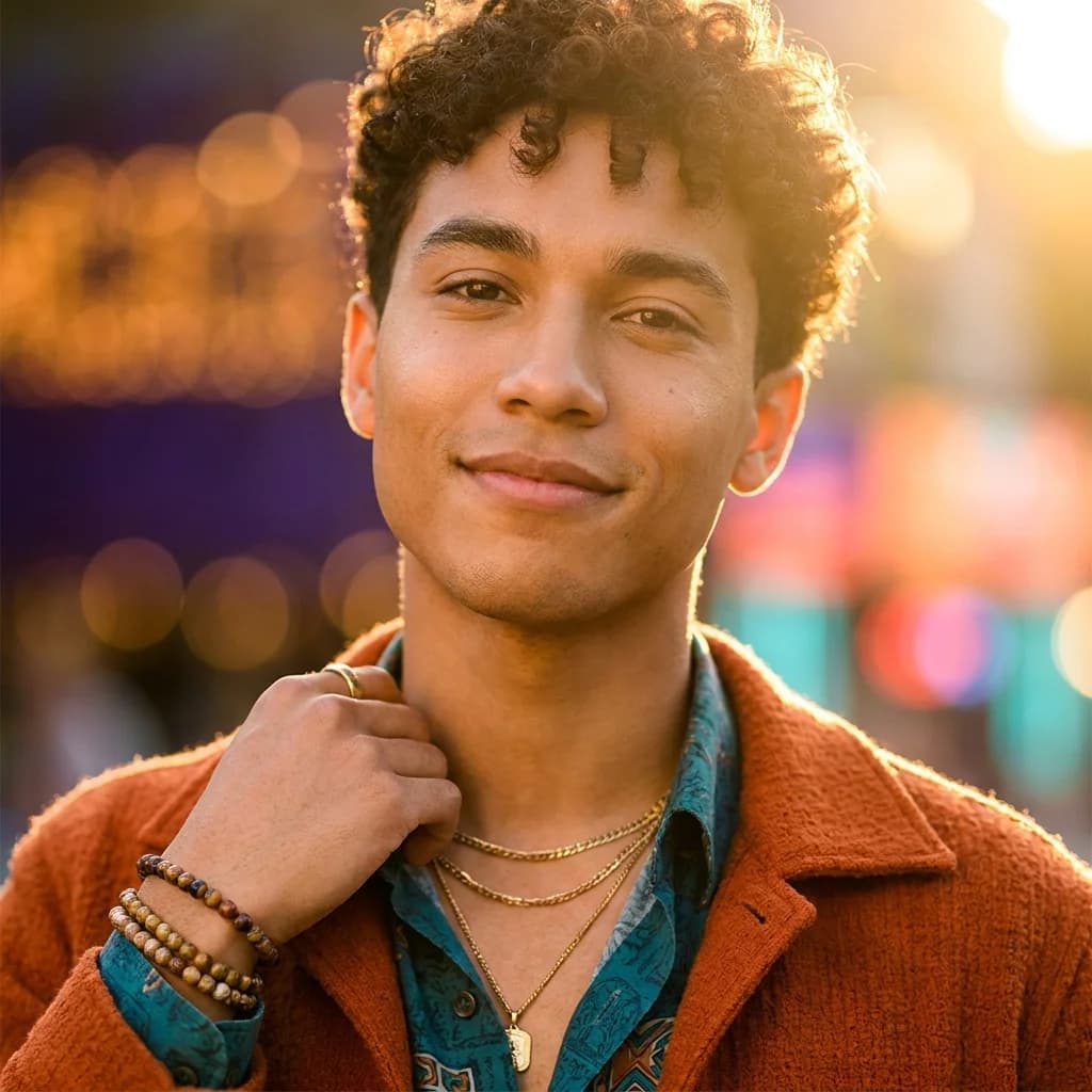 AI-generated vibrant Instagram profile portrait with golden-hour lighting