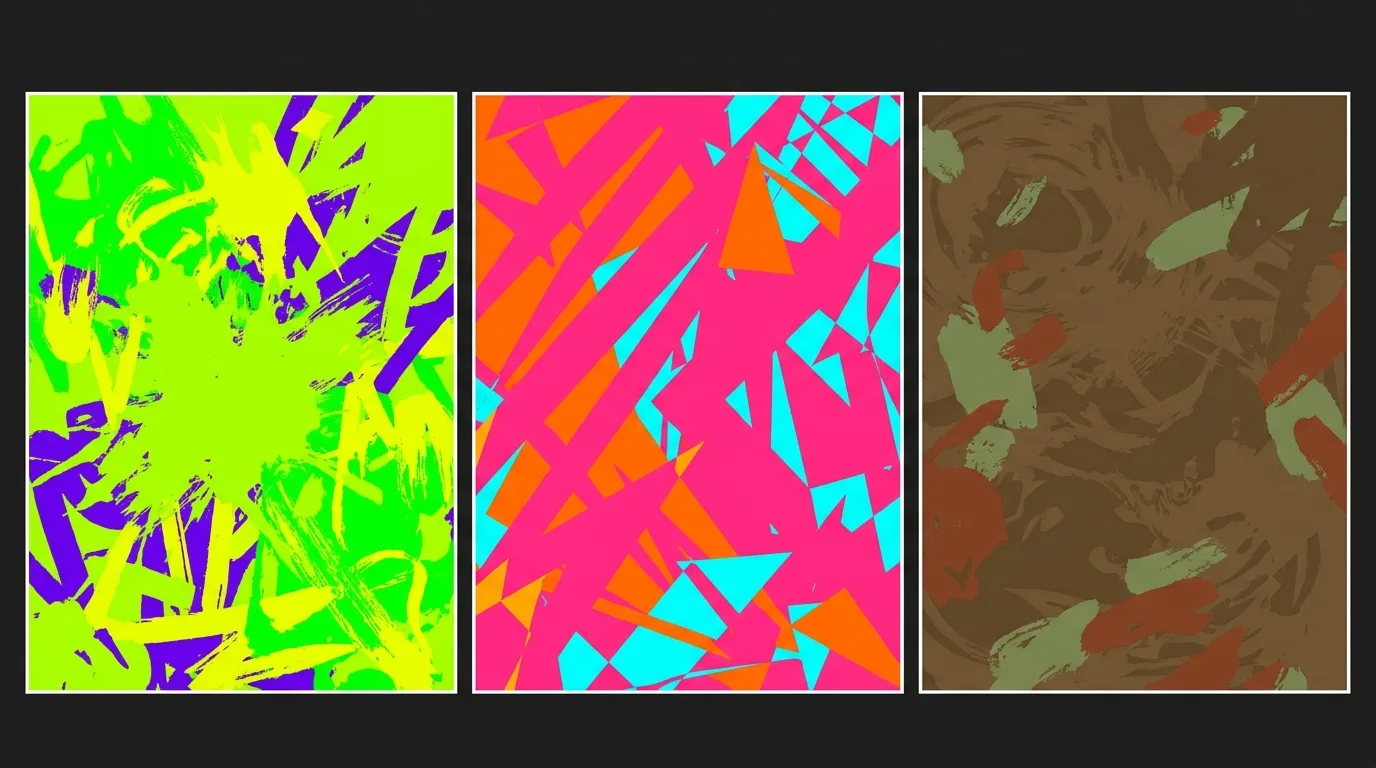 Bad example: three thumbnails with clashing, unrelated colors