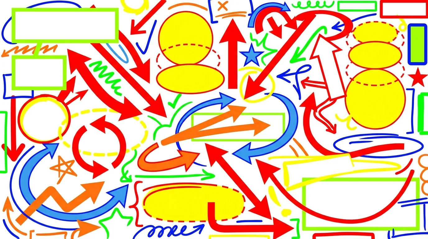 Bad example: many arrows and circles pointing everywhere at once