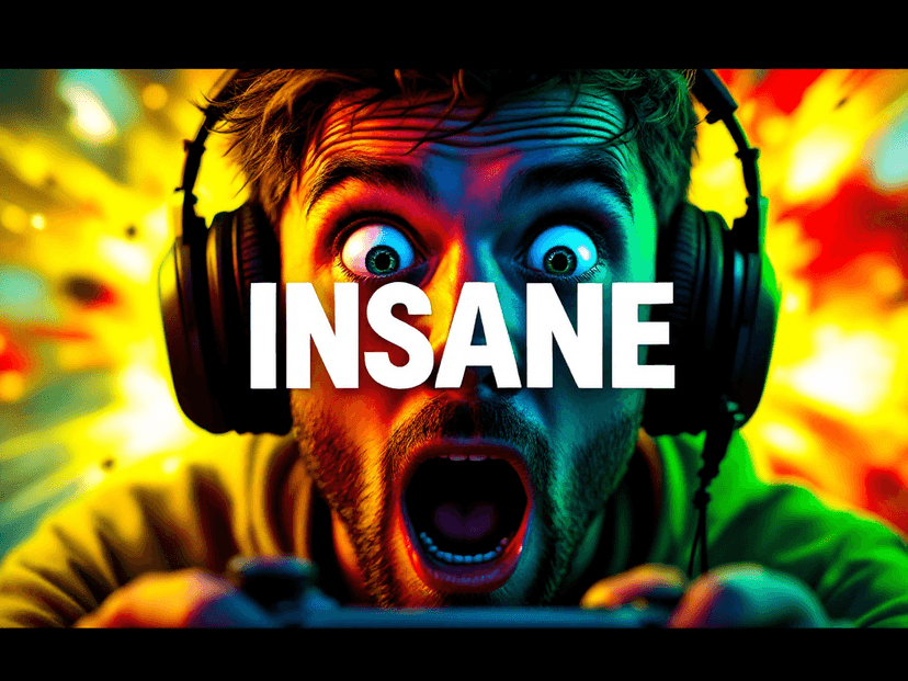 Gaming YouTube thumbnail with bold colors and expressive face