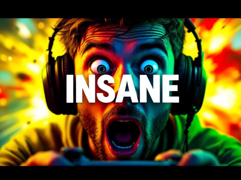 Gaming YouTube thumbnail with bold colors and expressive face