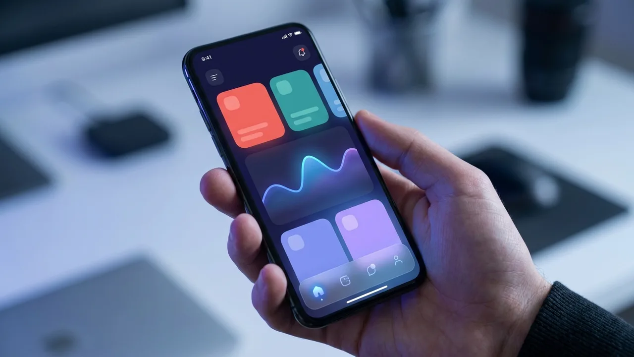 AI-generated app demo video: a smartphone showing a clean product dashboard interface
