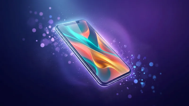AI-generated launch teaser: a floating smartphone glowing against a deep indigo background