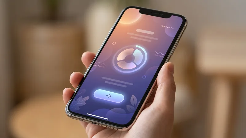 AI-generated onboarding demo: a smartphone showing a friendly app welcome screen