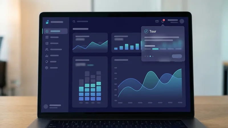 AI-generated product tour: a laptop showing a fictional analytics dashboard