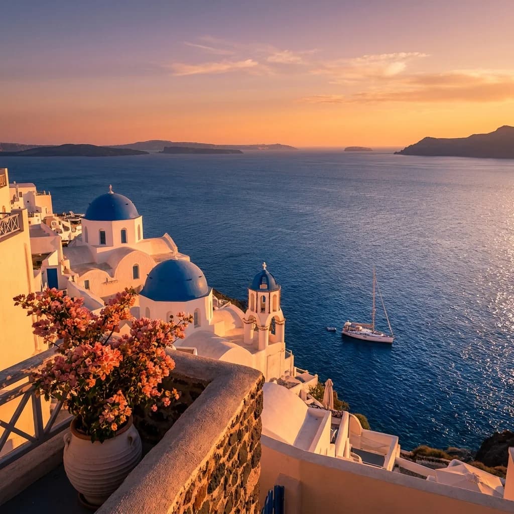 Carousel frame two: sunset over the Santorini caldera