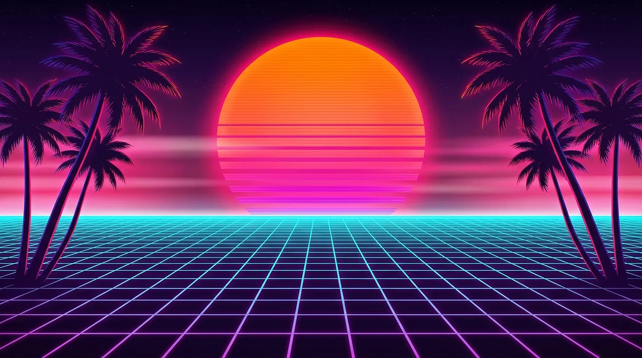 Retro synthwave AI desktop wallpaper