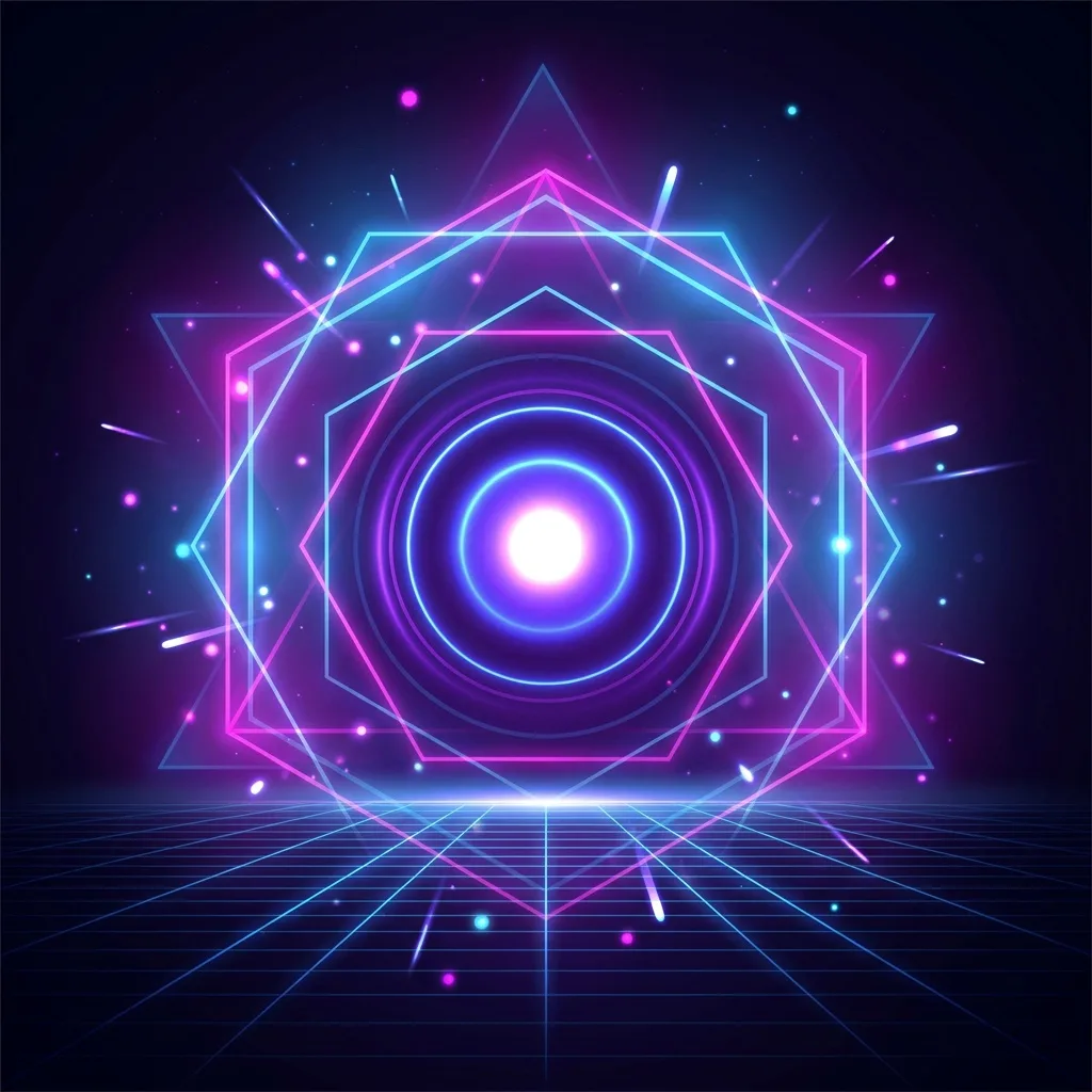 AI-generated electronic album cover with vibrant neon geometric light