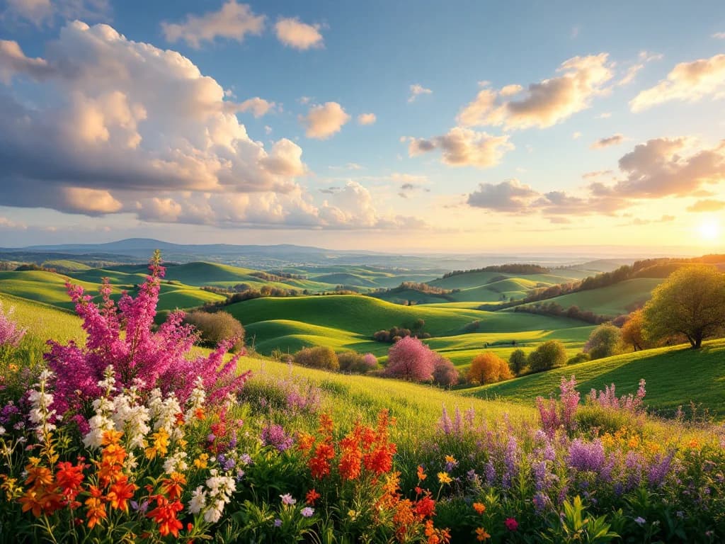 Spring landscape with green foliage