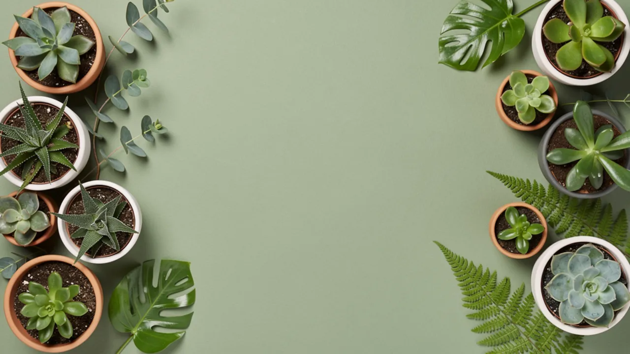 AI-generated spring campaign banner of potted succulents on a sage-green background
