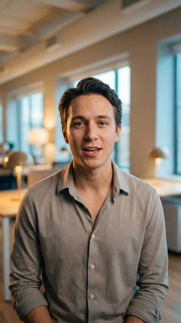 AI-generated vertical pitch video for social: a bold startup hook framed for a phone screen