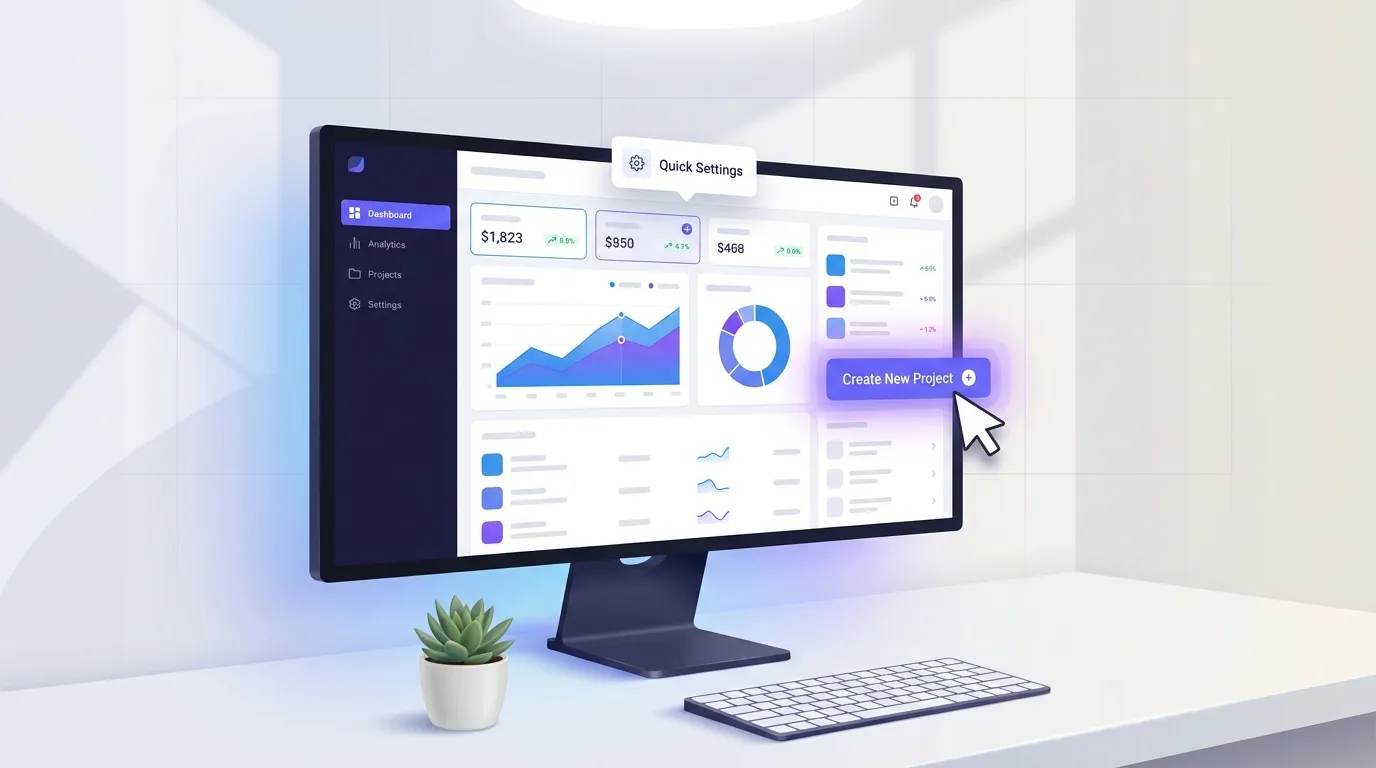 AI-generated software product demo showing an app interface with a feature walkthrough and clear callouts
