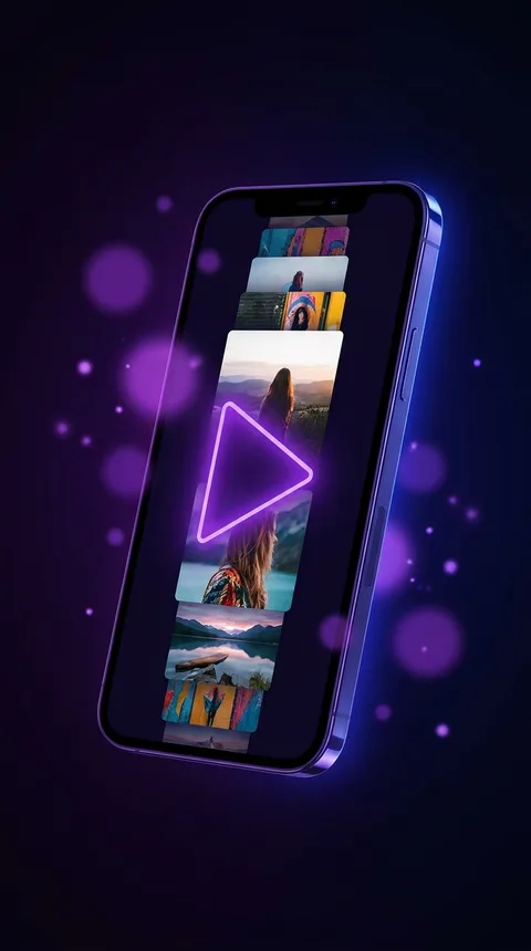 AI-generated vertical photo slideshow reel on a phone for TikTok, Reels, and Stories