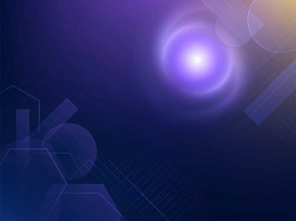 AI-generated title slide background with a glowing orb and clean geometric shapes for a startup pitch deck