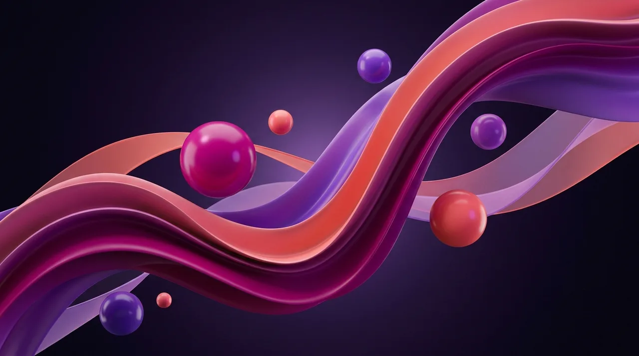 AI-generated abstract campaign background with flowing gradient waves and floating spheres