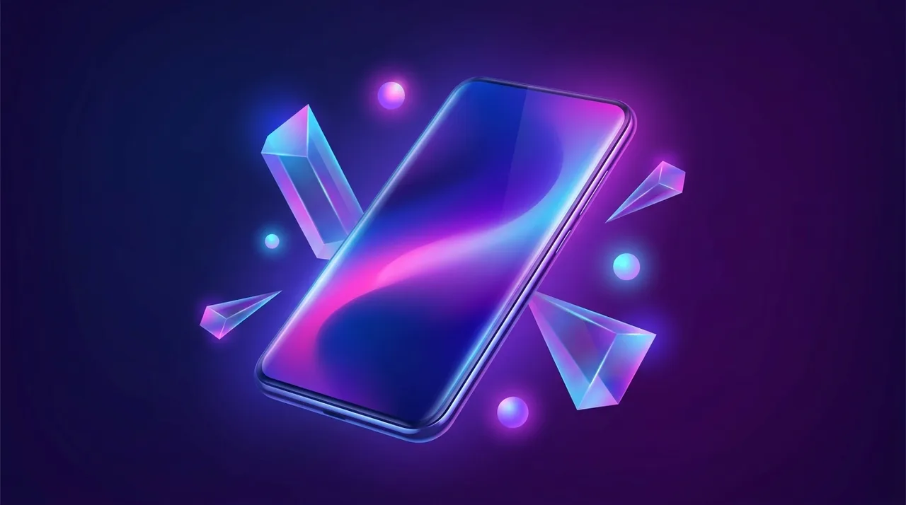 AI-generated feature highlight visual of a floating smartphone with a glowing gradient screen