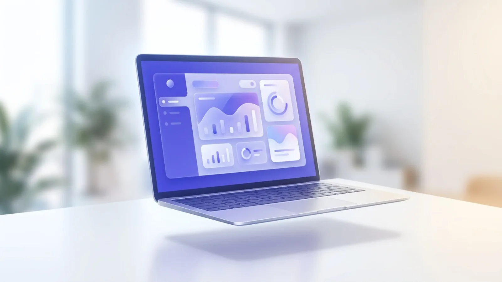 AI-generated in-context mockup of a SaaS dashboard displayed on a laptop on a desk