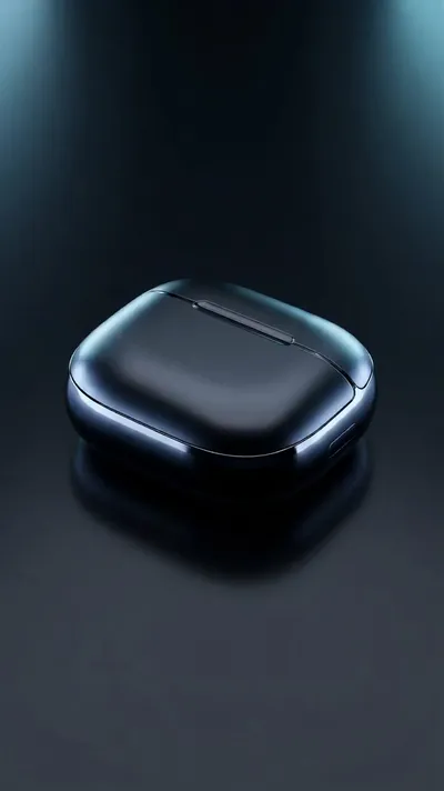 AI-generated promo video of a premium earbuds case opening with dynamic light rays bursting outward
