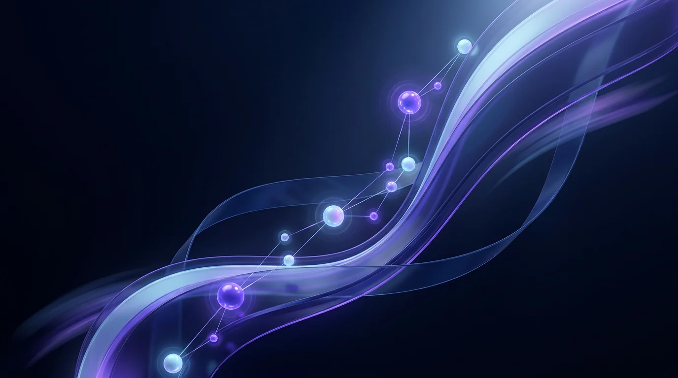 AI-generated pitch deck growth slide visual with glowing ascending nodes and flowing ribbons of light
