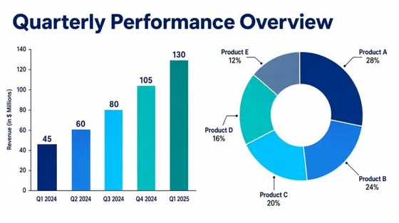 AI-generated animated data slide with bar chart bars growing and a pie chart drawing in