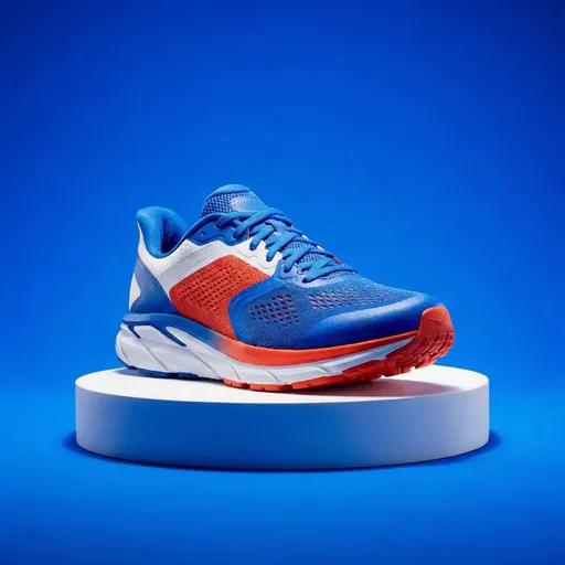 AI-generated product video pushing in on a vibrant athletic running shoe to reveal texture detail